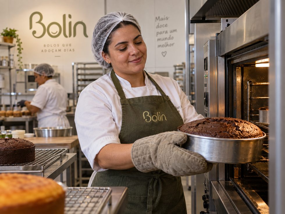 Equipe preparando bolos na cozinha